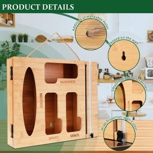 New Bamboo Baggie Storage Bag & Wrap Organizer with wall mount option
